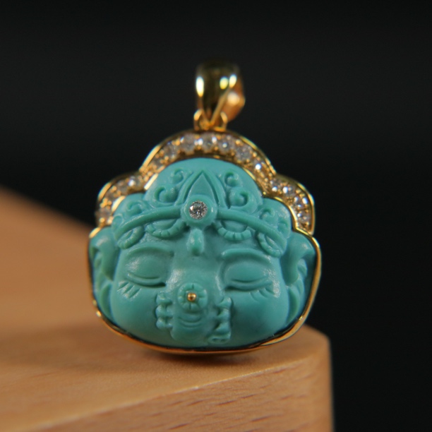 原矿绿松石18K宝宝象吊坠，尺寸18×23×6.2mm，总重3.19g