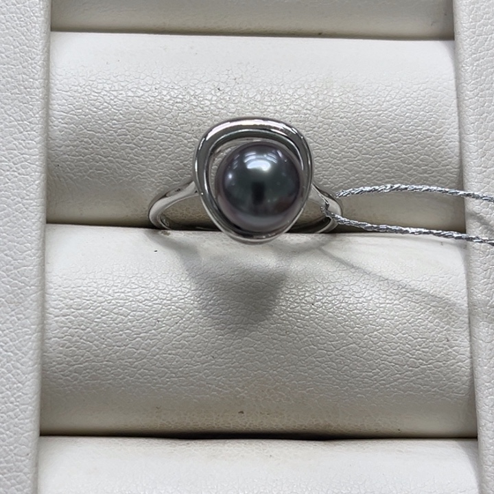 戒圈银S925镶嵌海水珍珠8-9mm 20号