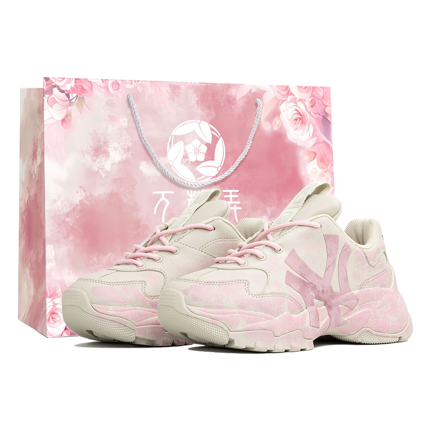 MLB定制球鞋Chunky Liner PU万花弄烟粉街头风浪漫低帮板鞋男女款