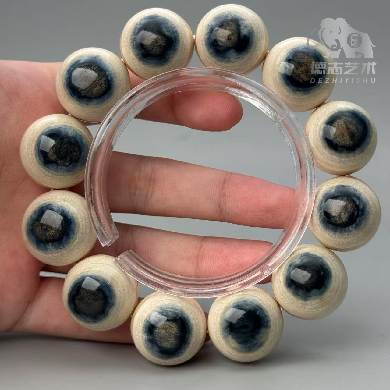 DEZHI/德志【馆藏级蓝皮】20mm/12颗天然深蓝猛犸牙无优化手串LY10
