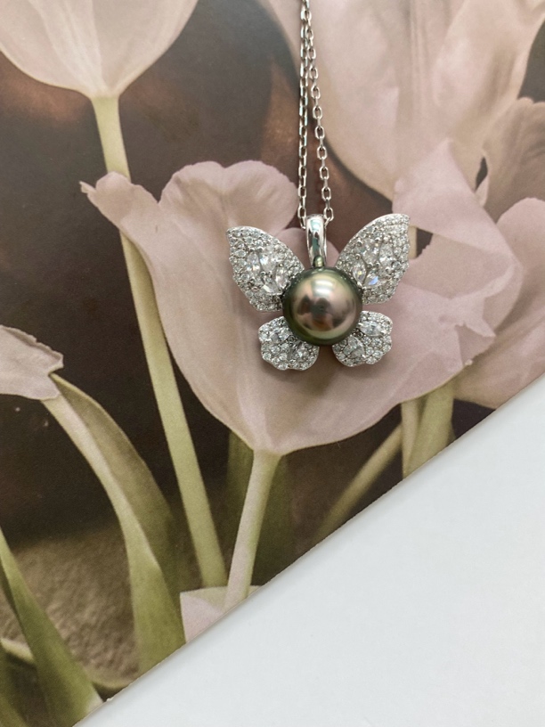 媞雅珍珠·天然海水珍珠.正圆大溪地吊坠.蝴蝶时尚