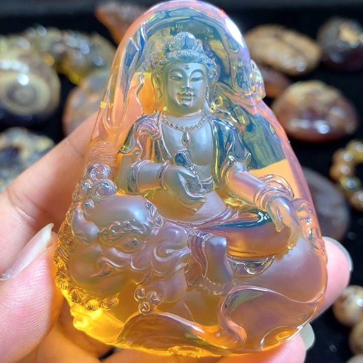 琥珀颈饰未镶嵌H***G蓝珀文殊吴柏松亲工