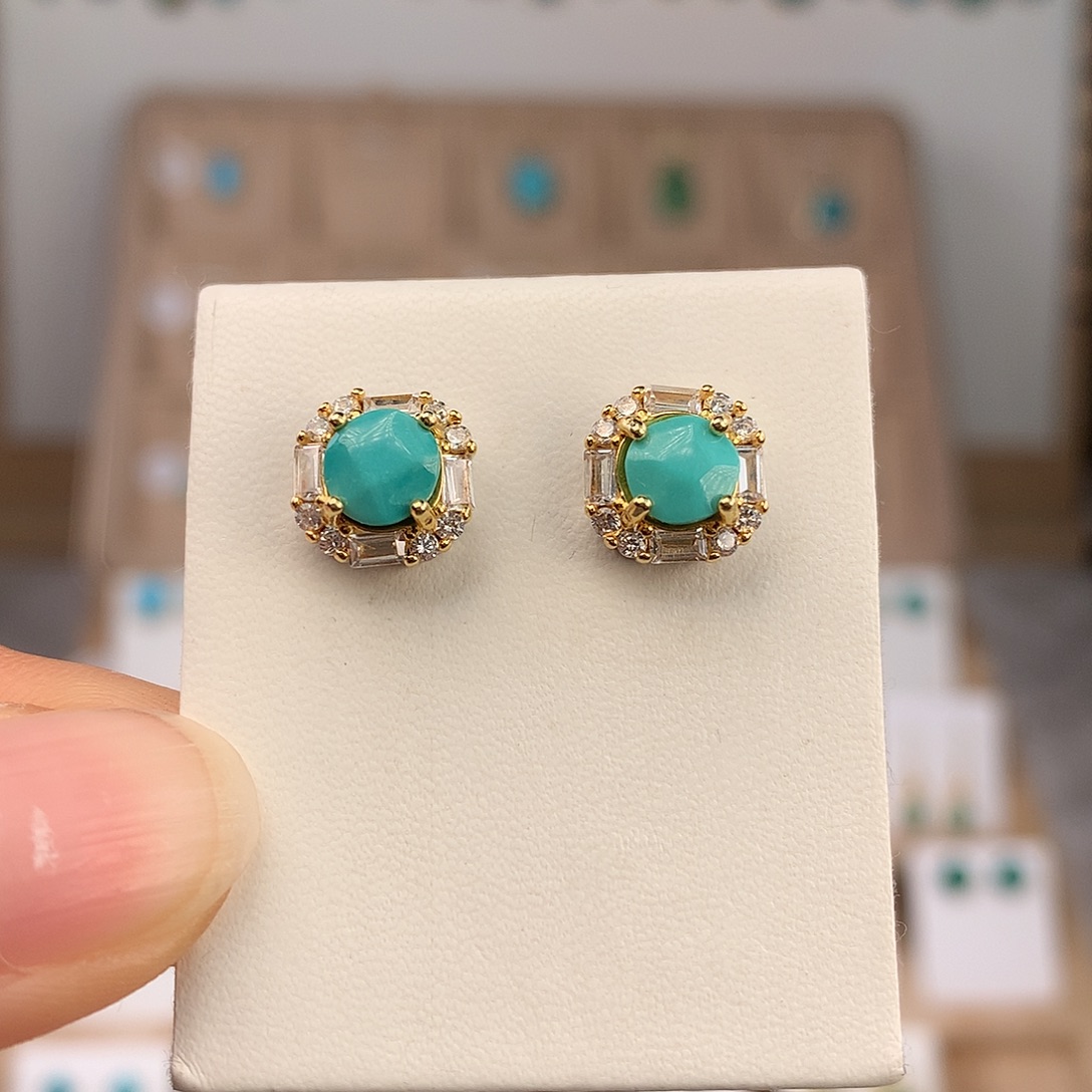 绿松石银S925镶嵌耳饰