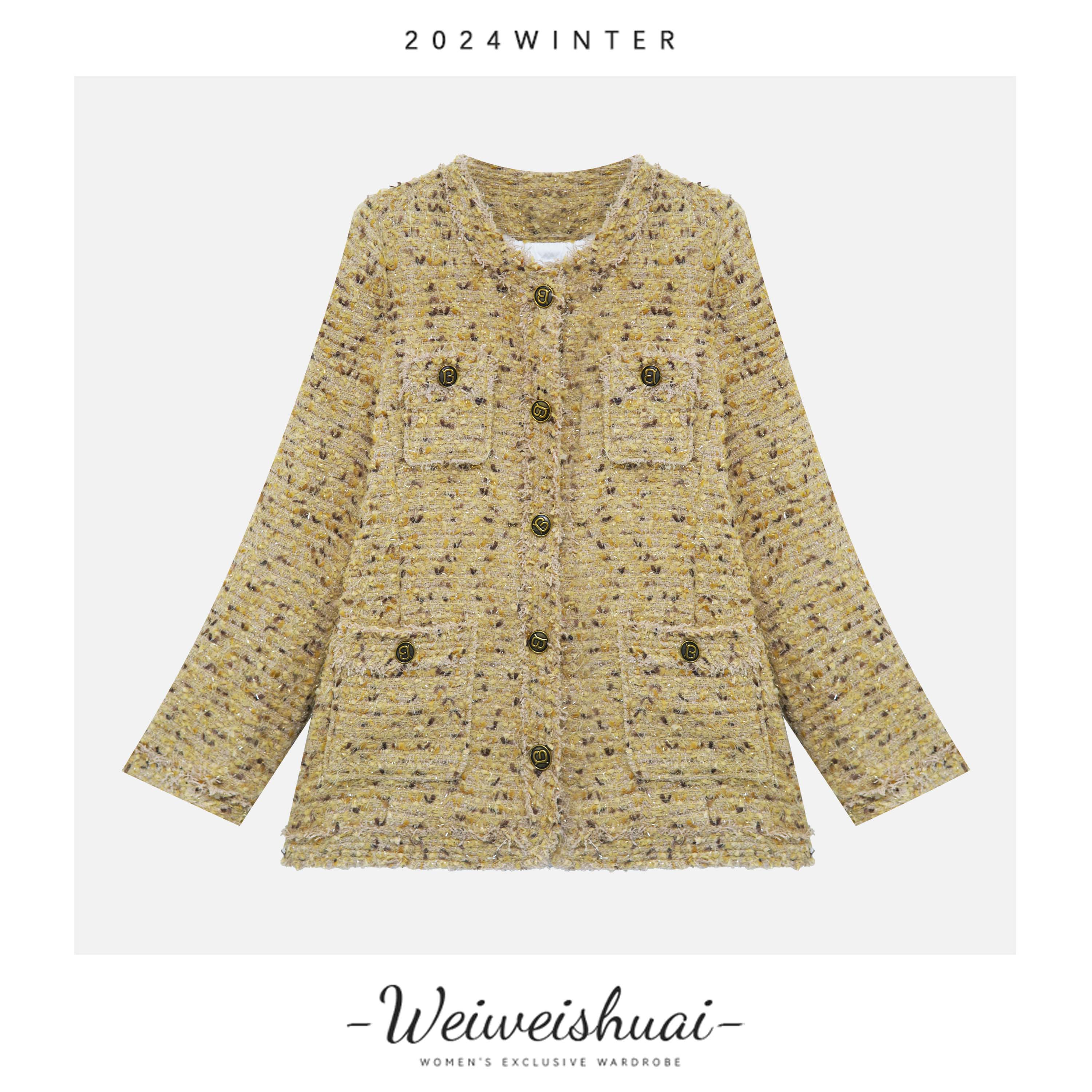 B-99612欧货高级感重工粗花呢气质女款羽绒服宽松流苏口袋上衣