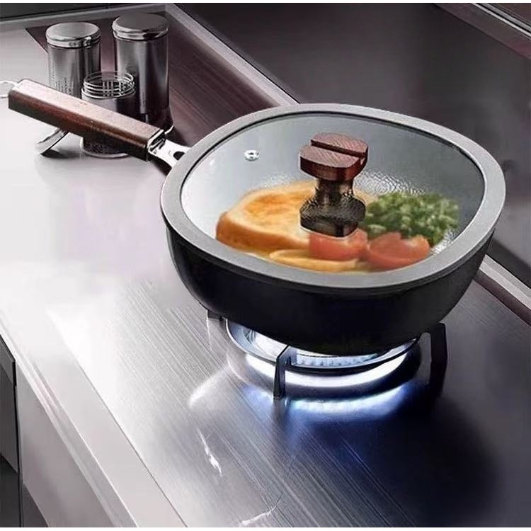 【米果妈】燃气电磁炉两用微压方型炒锅(直径25cm带盖子)B3587