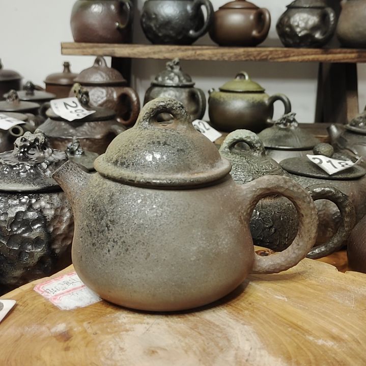 坭兴陶龙窑纯柴烧全手工落灰茶壶微