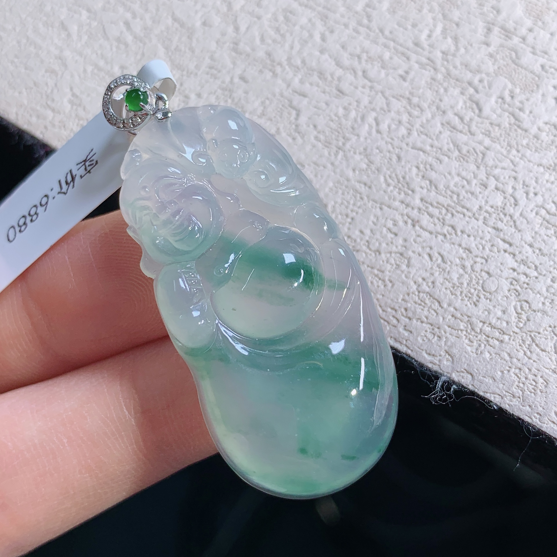 缅甸天然翡翠A货老坑冰种飘花佛公经典吊坠高品质精美高档礼物