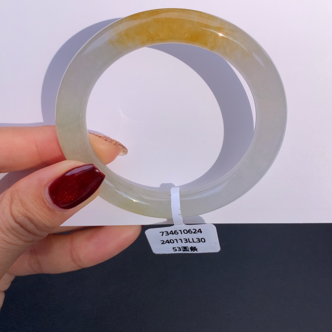 翡翠未镶嵌手镯冰黄翡圆条手镯