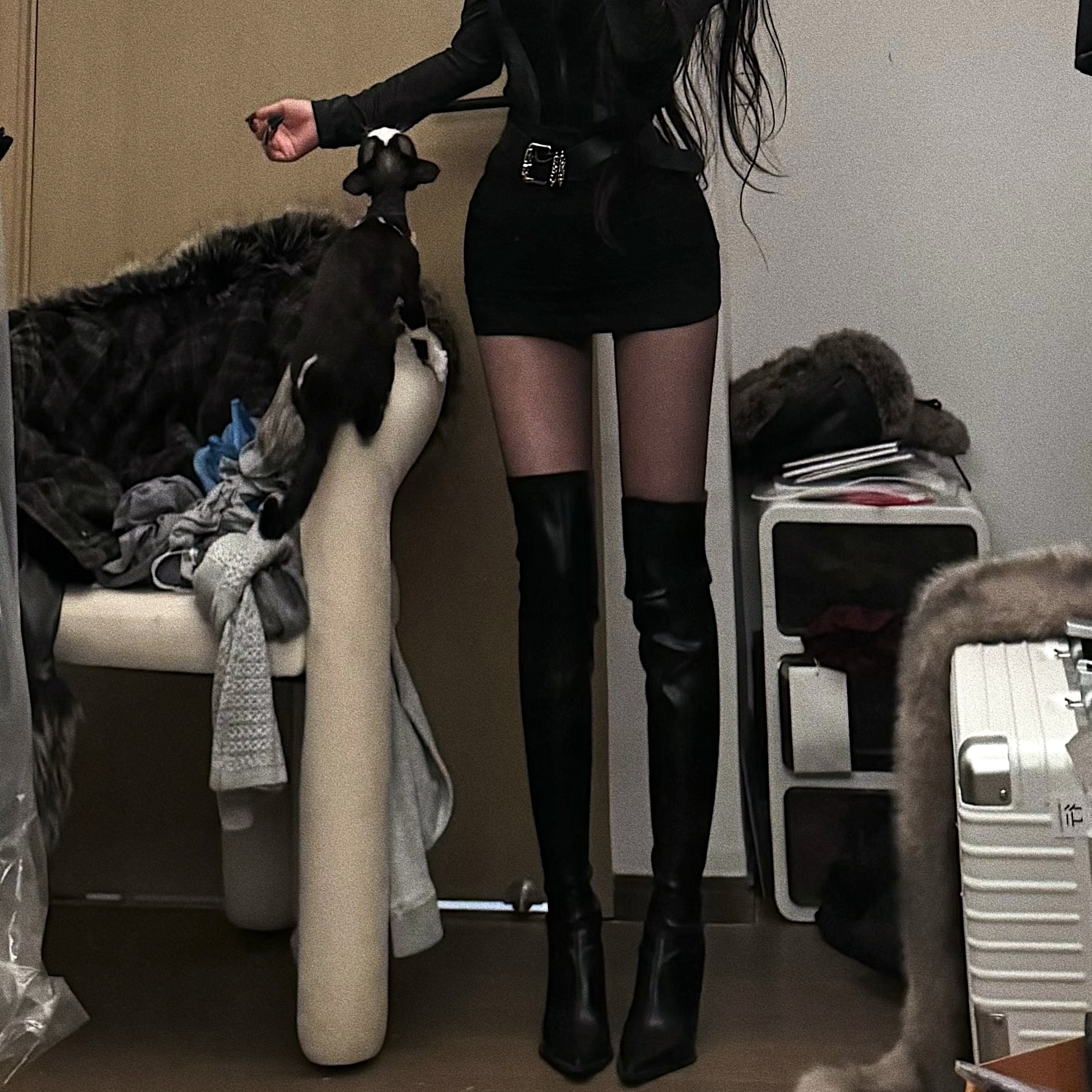 【PAN】辣妹性感女细跟尖头过膝长靴高跟鞋D0199