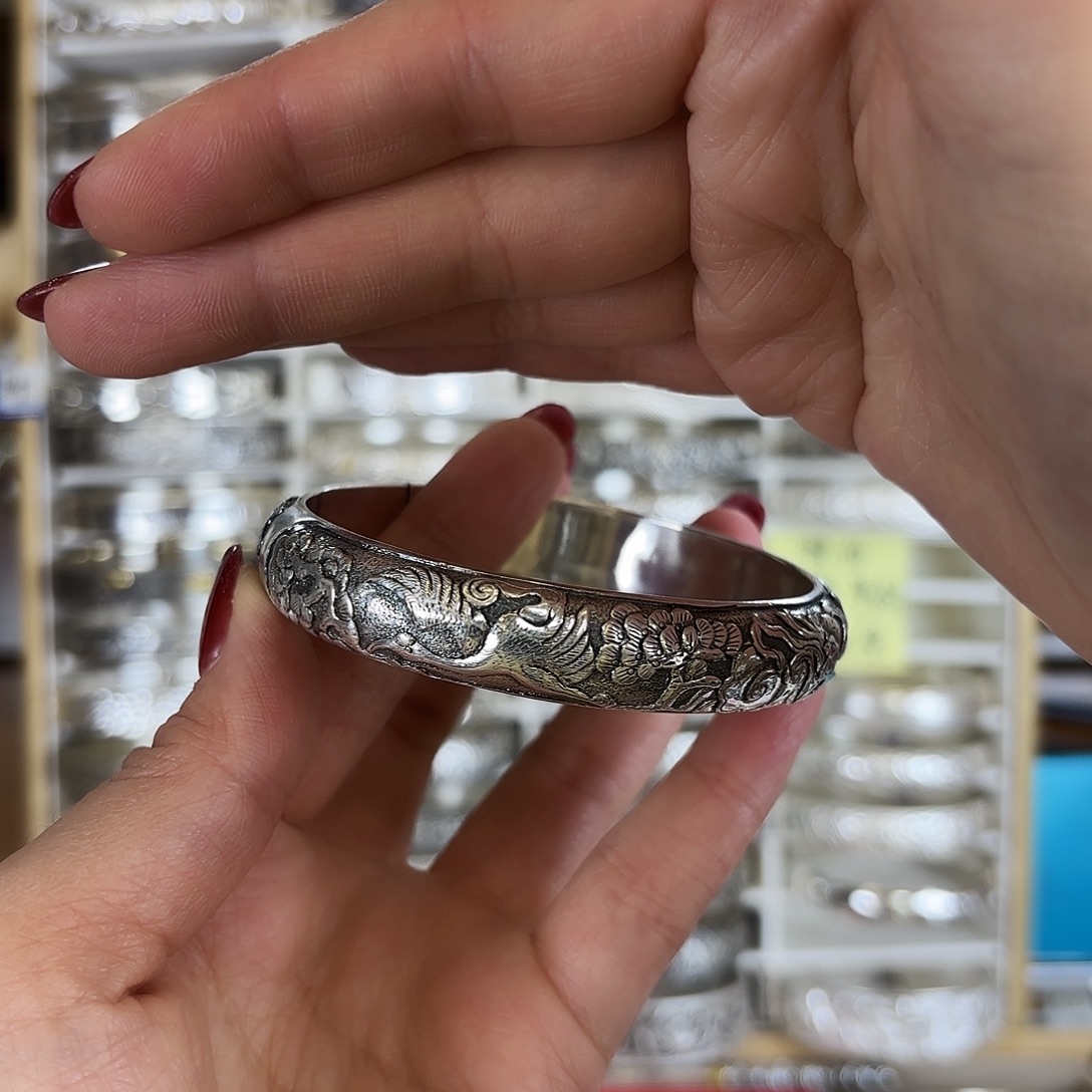 足银仙鹤银手镯97克
