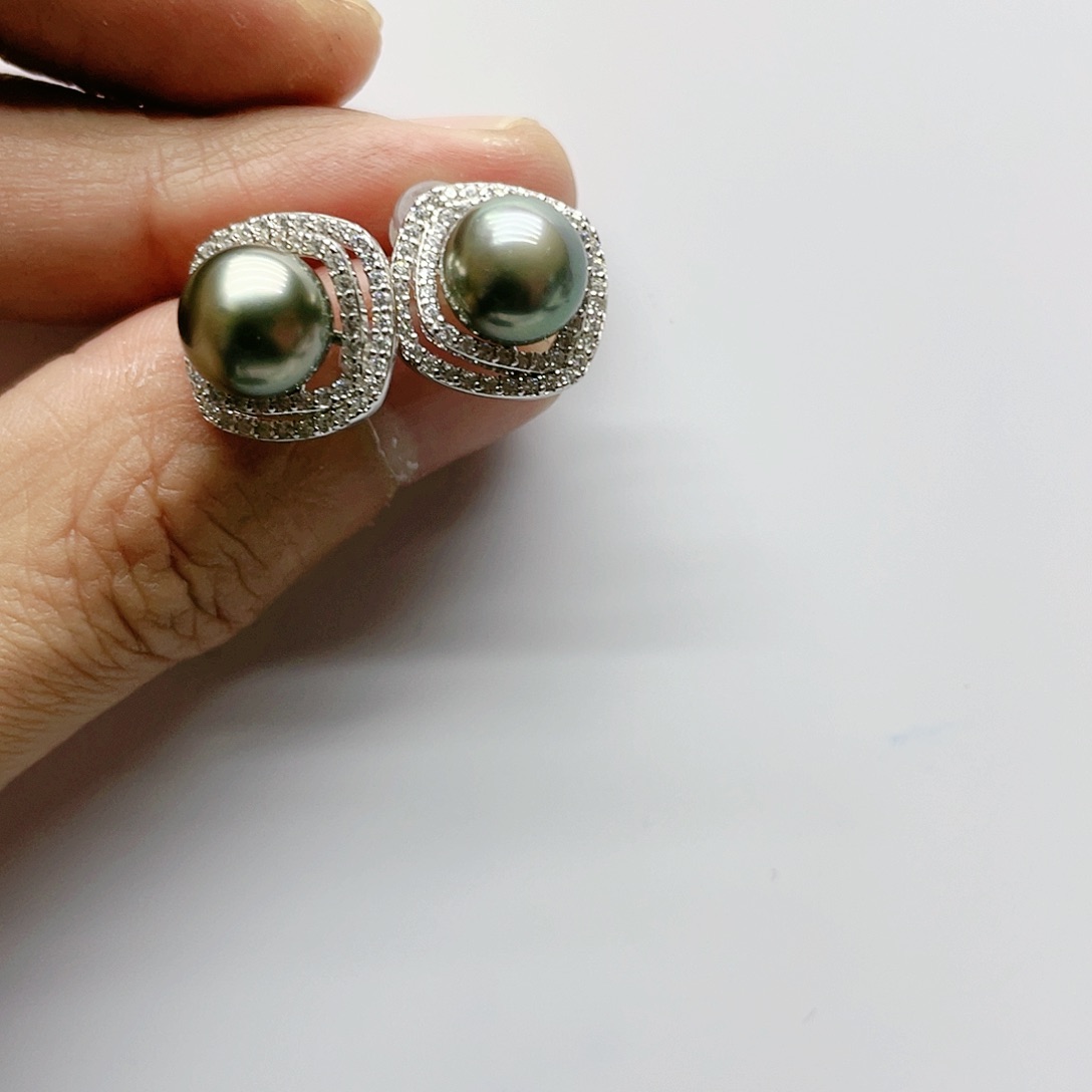 海水珍珠耳饰银S925镶嵌