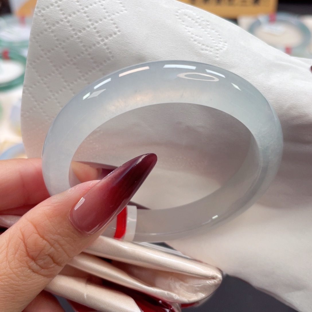 未镶嵌手镯翡翠14号52.8清冷炸光白月光微瑕