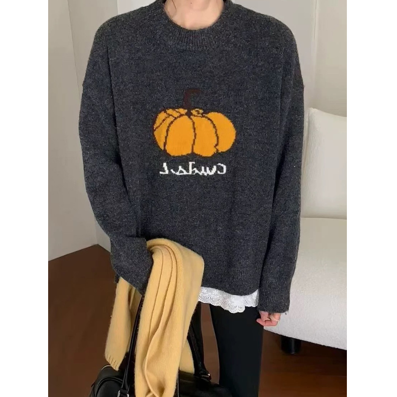 /DANDAN/ 花边南瓜~ 100羊毛复古南瓜绣花工艺毛衣328