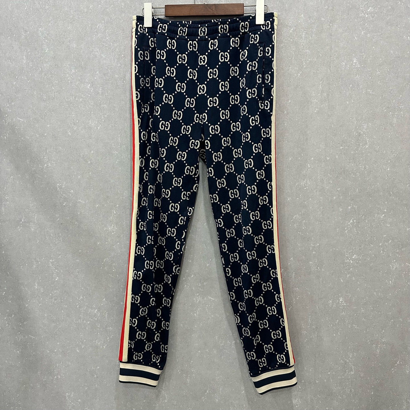 99新 GUCCI/古驰 满印双G侧织带长裤S码006571