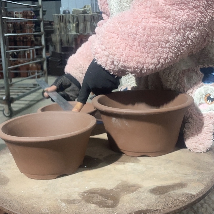 紫砂朱泥三件套花盆