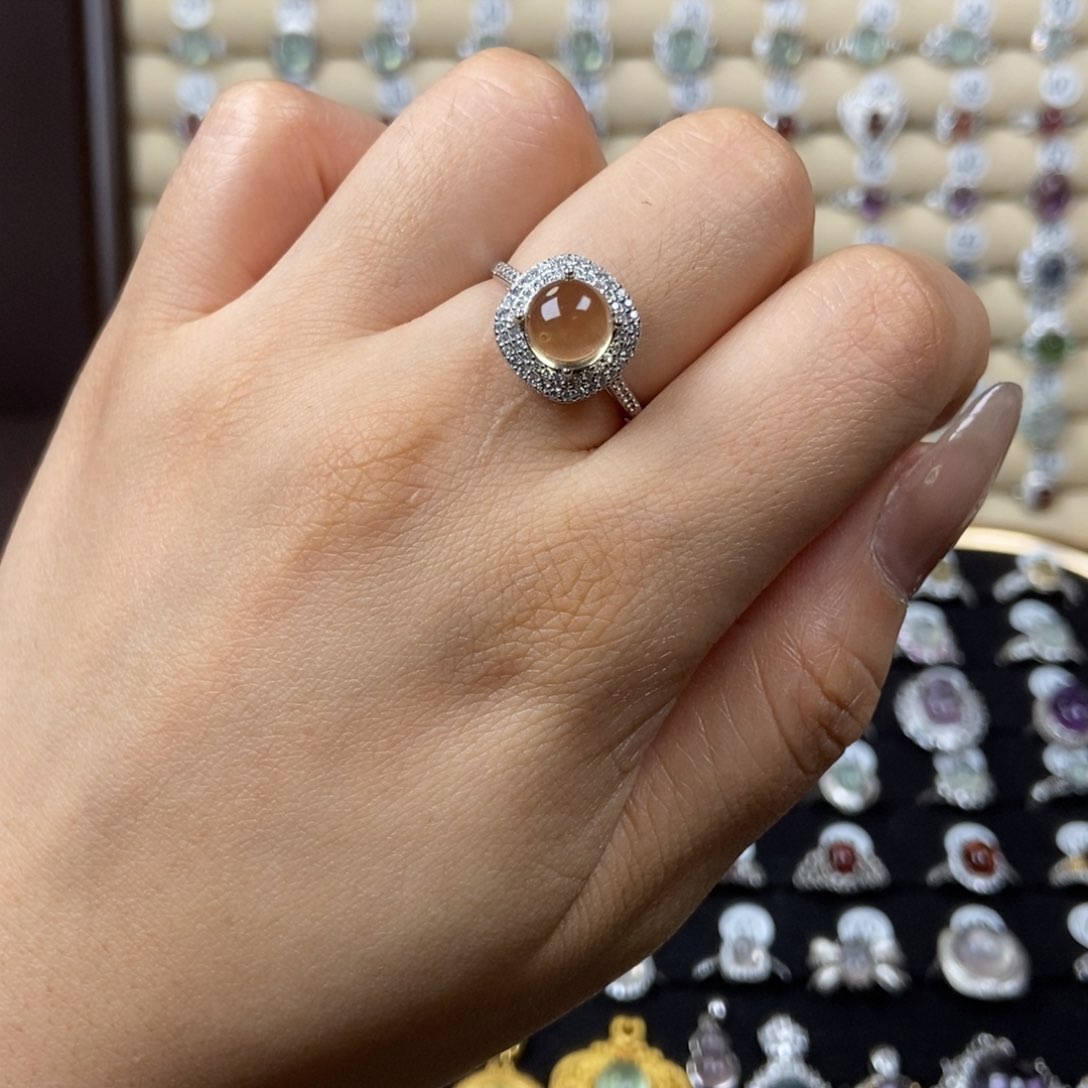 黄晶戒指银S925镶嵌小*