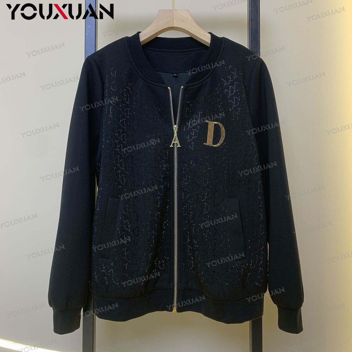 【秋冬新品】2023秋百搭韩版上衣时尚休闲宽松长袖黑色夹克外套7830