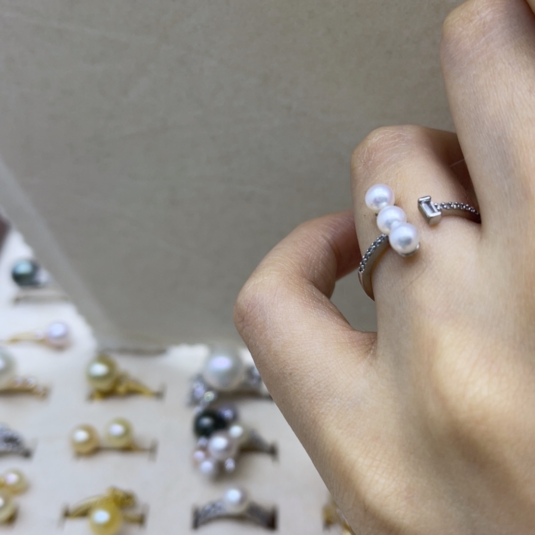 戒指银S925镶嵌淡水珍珠