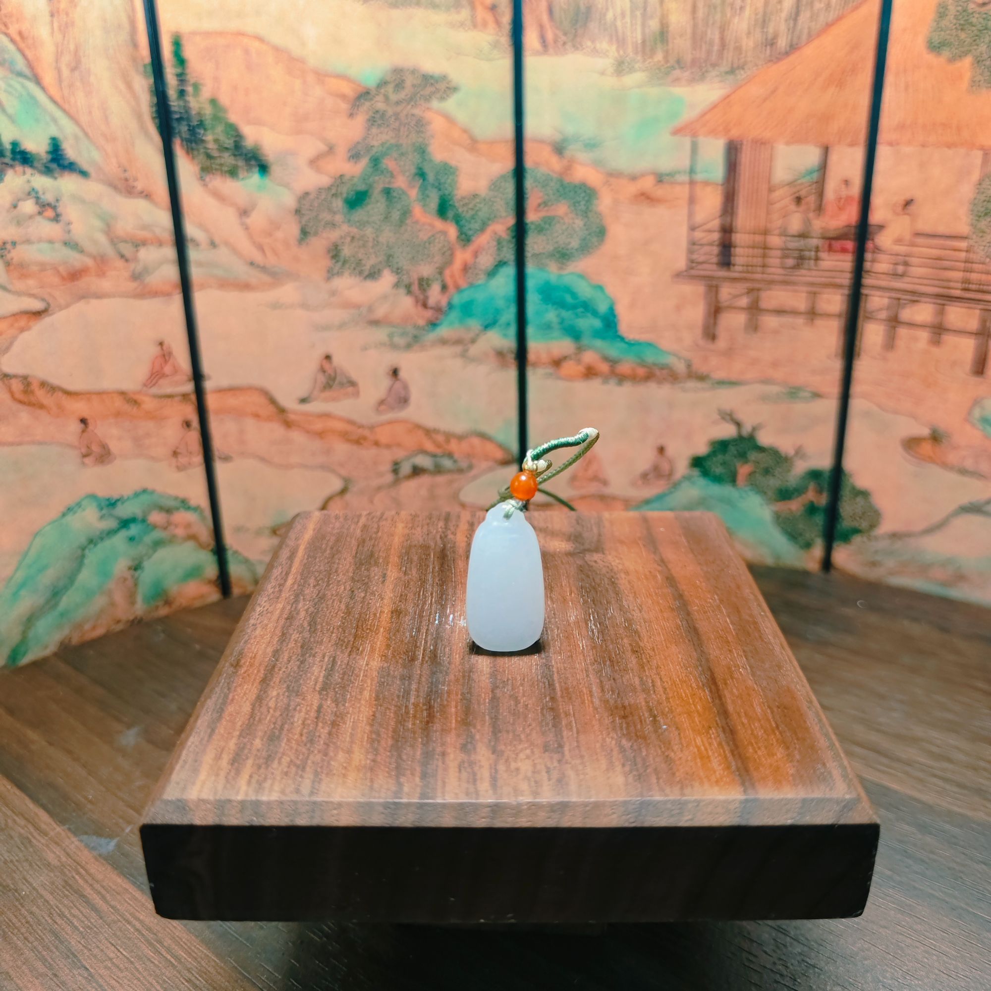 N和田玉水滴无事牌吊坠3512