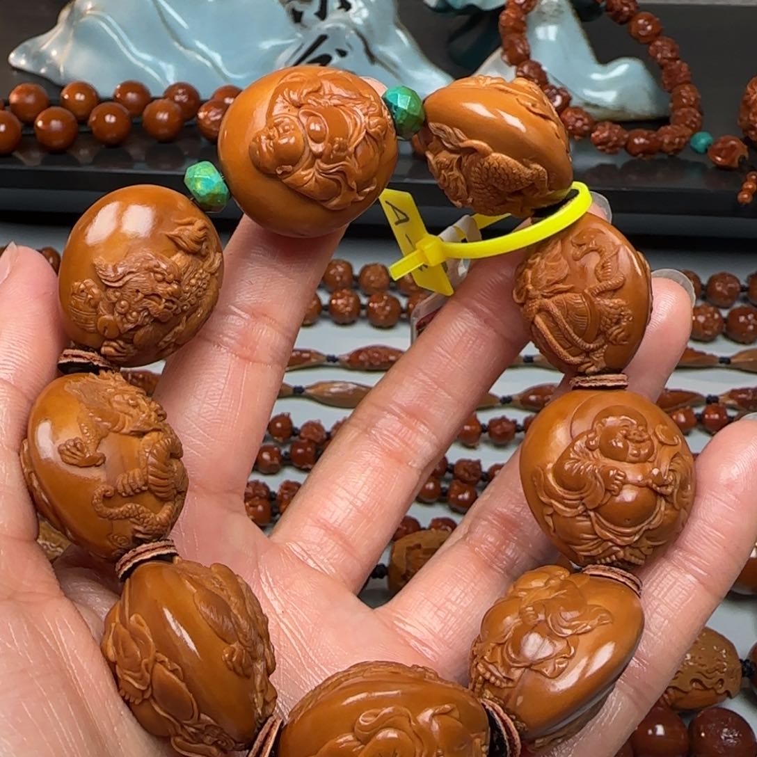 橄榄核手串/手链2.5尺寸四花瑞兽弥勒手串
