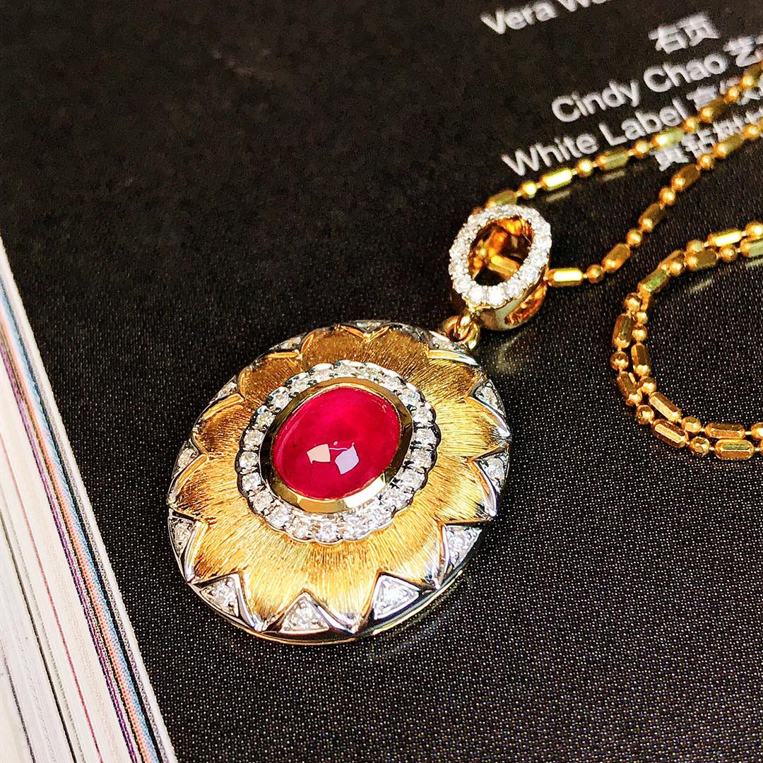 红宝石吊坠（不含链）/1.34ct天然缅甸红宝石18K金钻石附GUILD证#GA