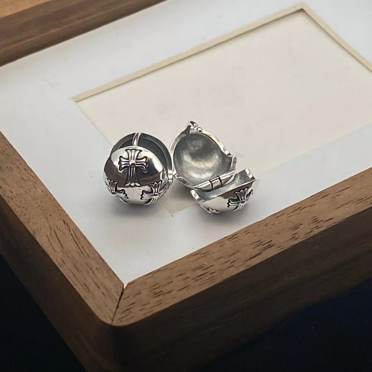 925银耳饰 小众ins中古风十字花耳包个性韩版素款百搭复古