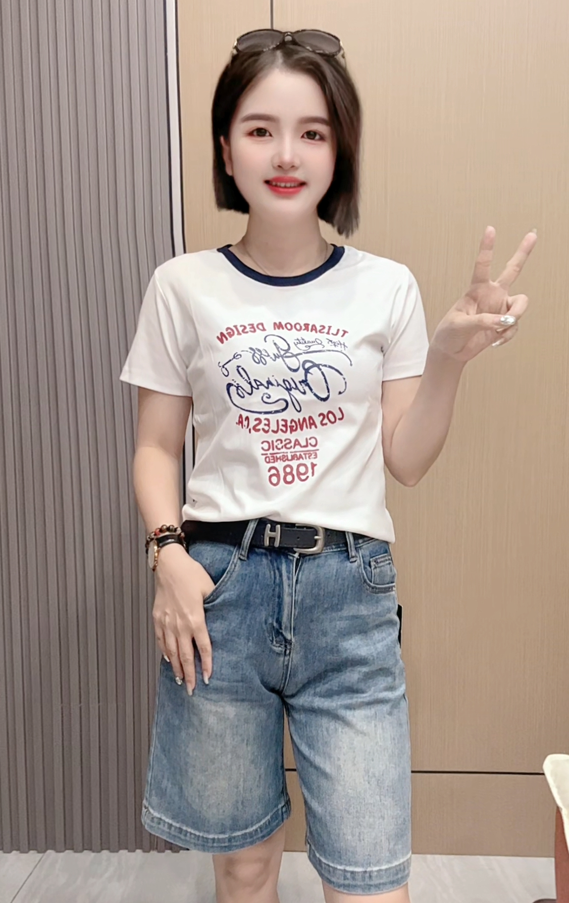 李米米 拼色字母印花时尚百搭短袖T恤女846