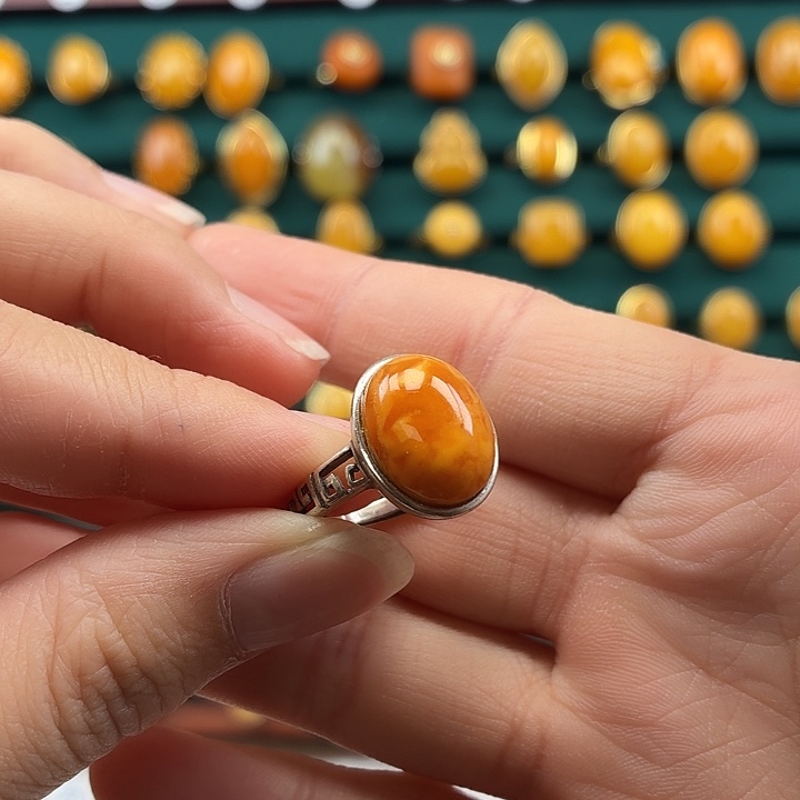 琥珀银S925镶嵌戒指
