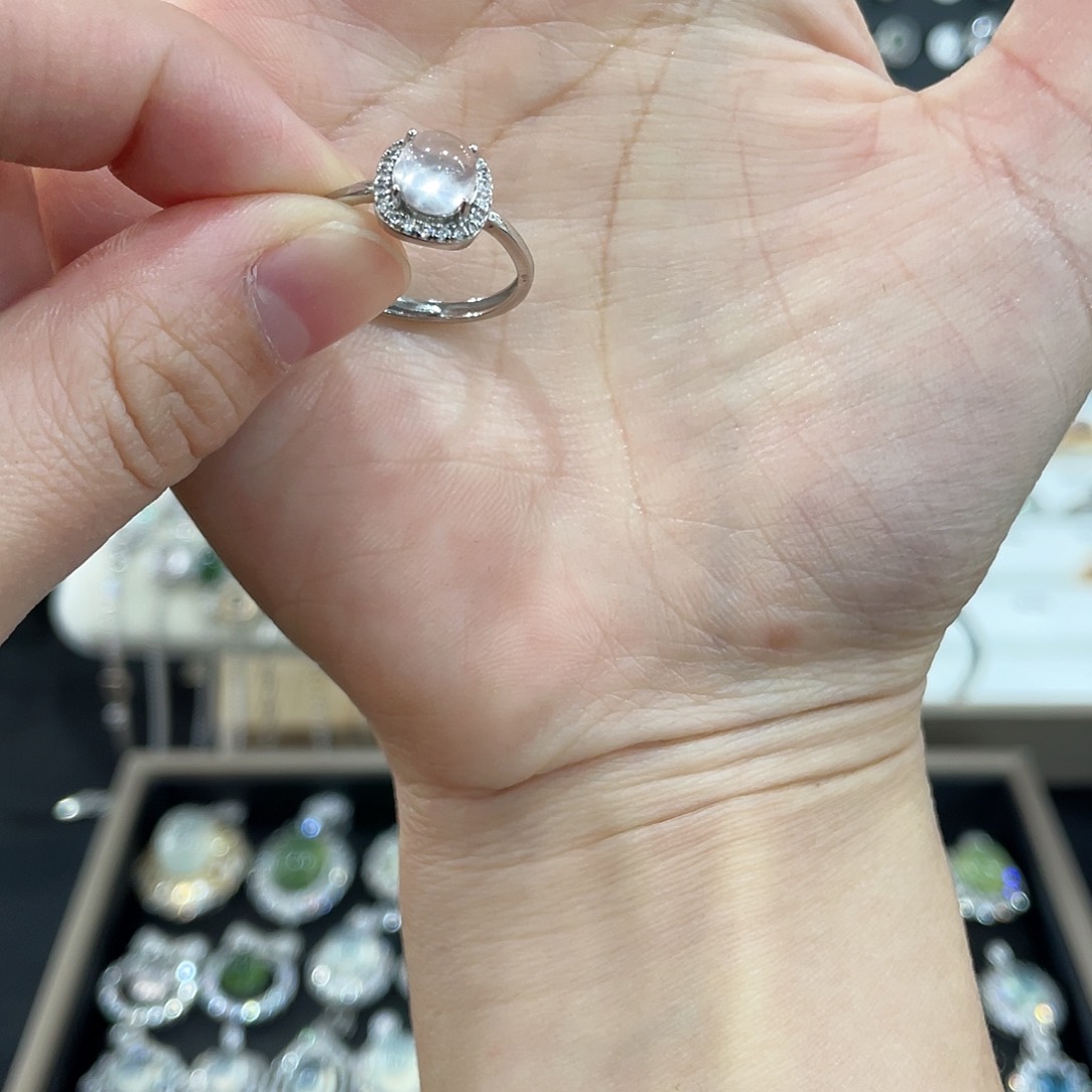 芙蓉石戒指银S925镶嵌想***胖