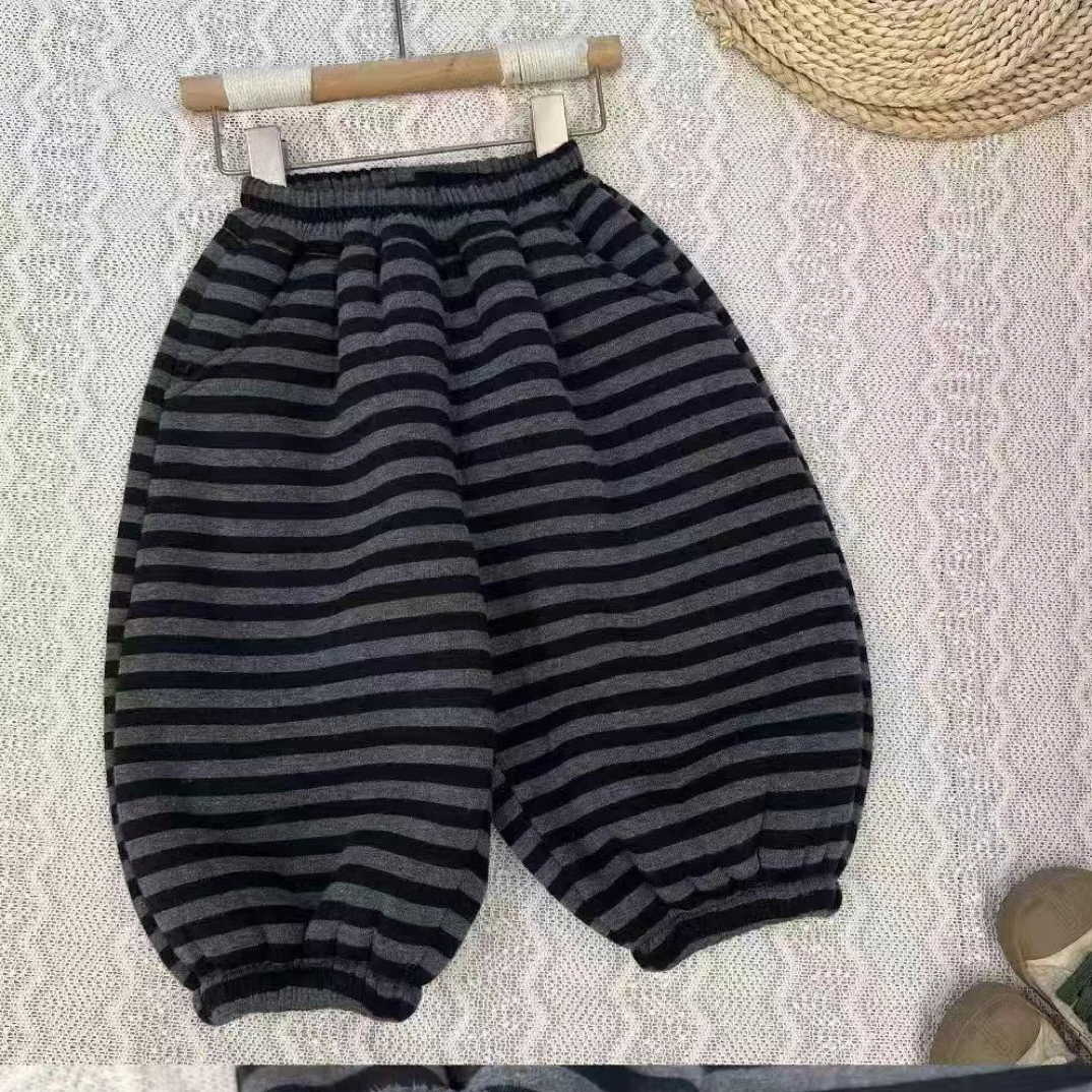 【小马虎】冬季加绒条纹卫裤男女童休闲百搭洋气束脚长裤时尚潮搭