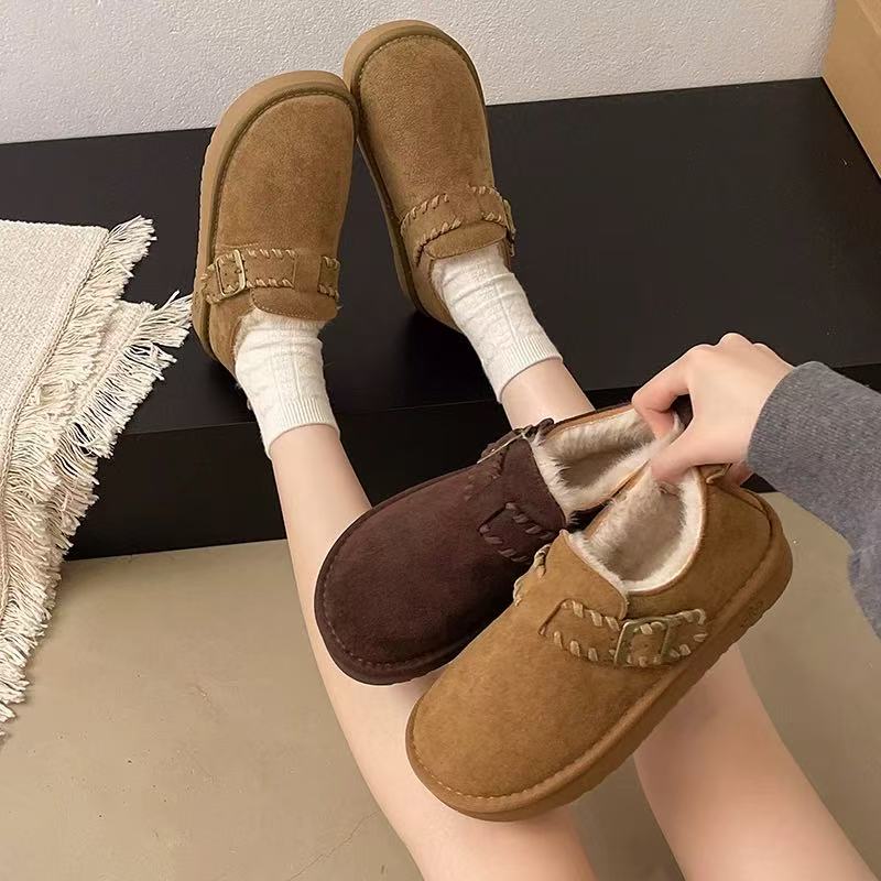 一脚蹬平底3cm软底加绒保暖勃肯鞋女外穿防滑轻便时尚百搭2025秋