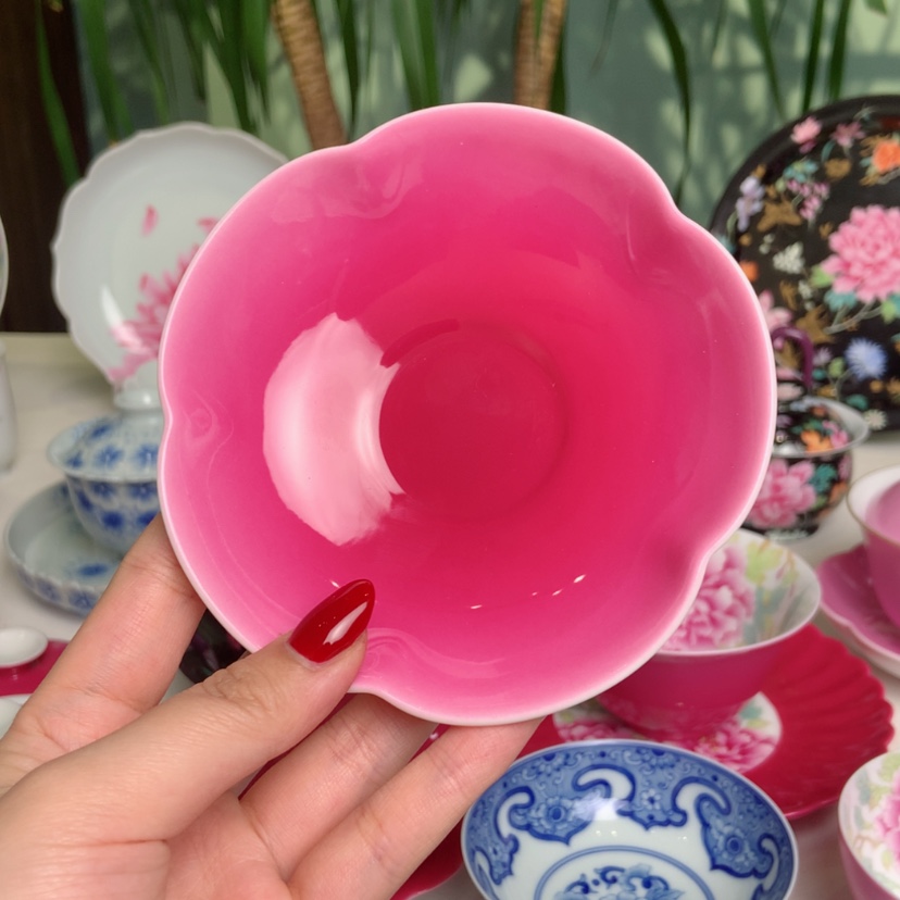 【闪购商品】胭脂红渐变花瓣壶承