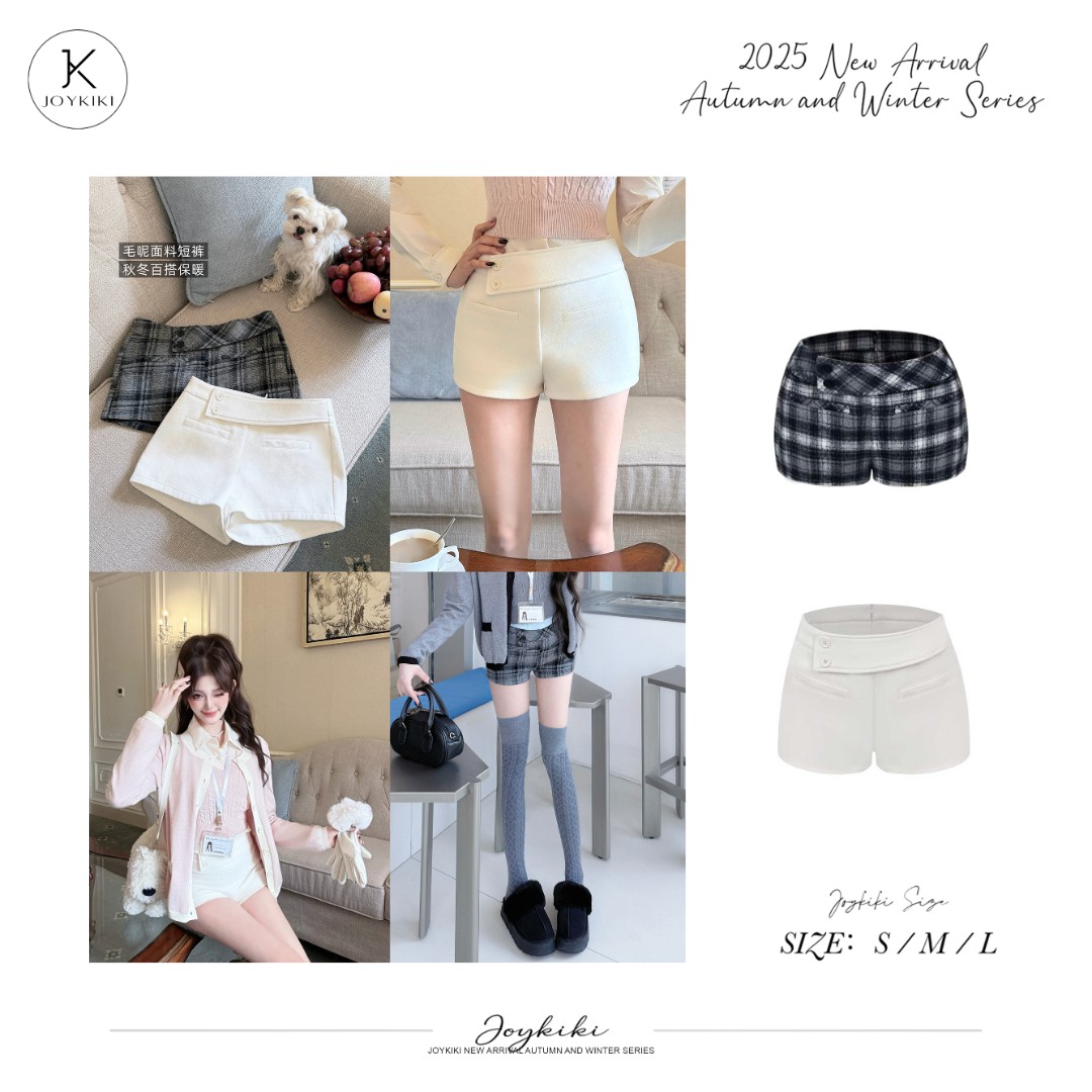 JOY KIKI鹅了么【美高腿精】秋冬呢子显瘦高腰减龄短裤J25D150