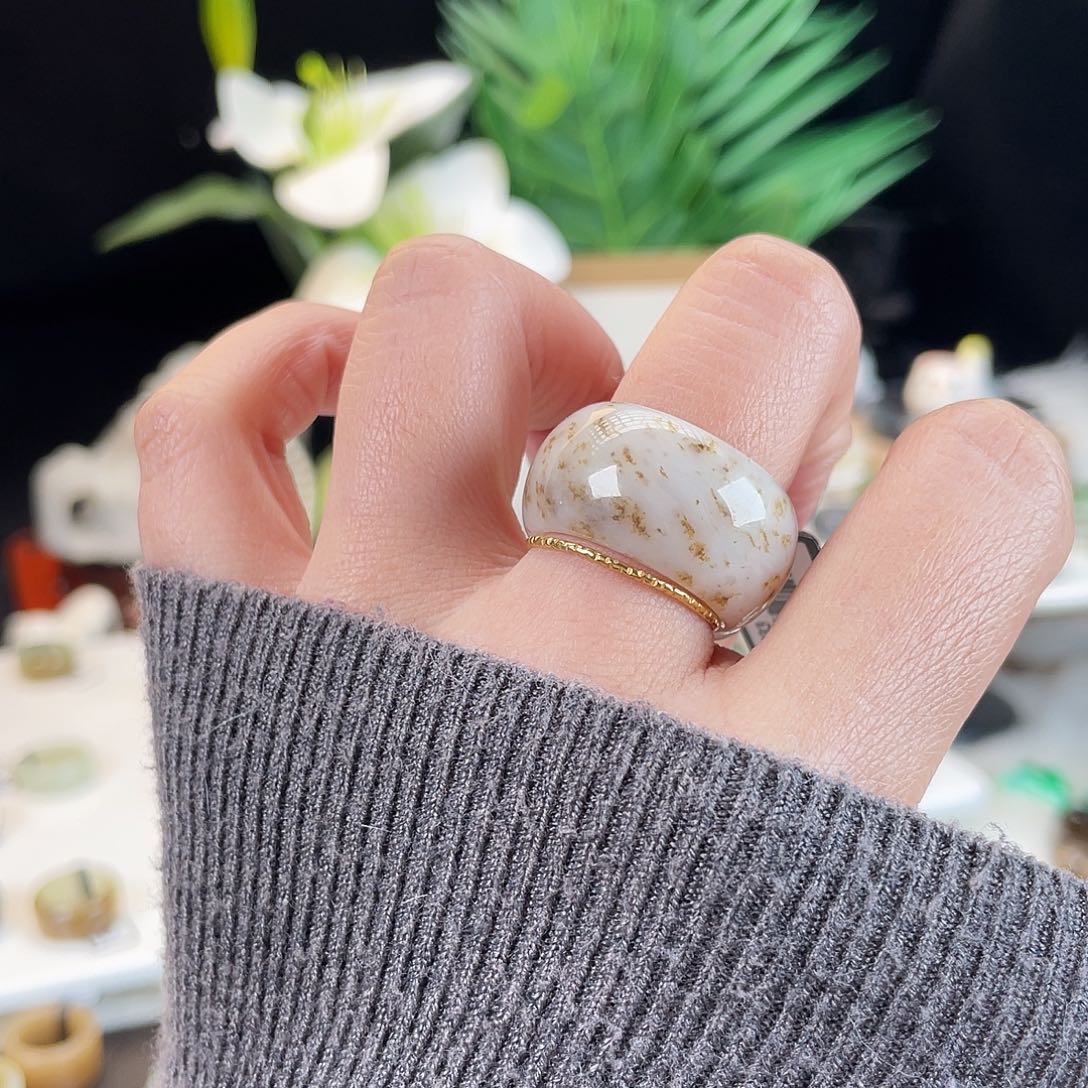 和田玉未镶嵌戒指E112糖桂花墩墩18.2扩圈到18.6