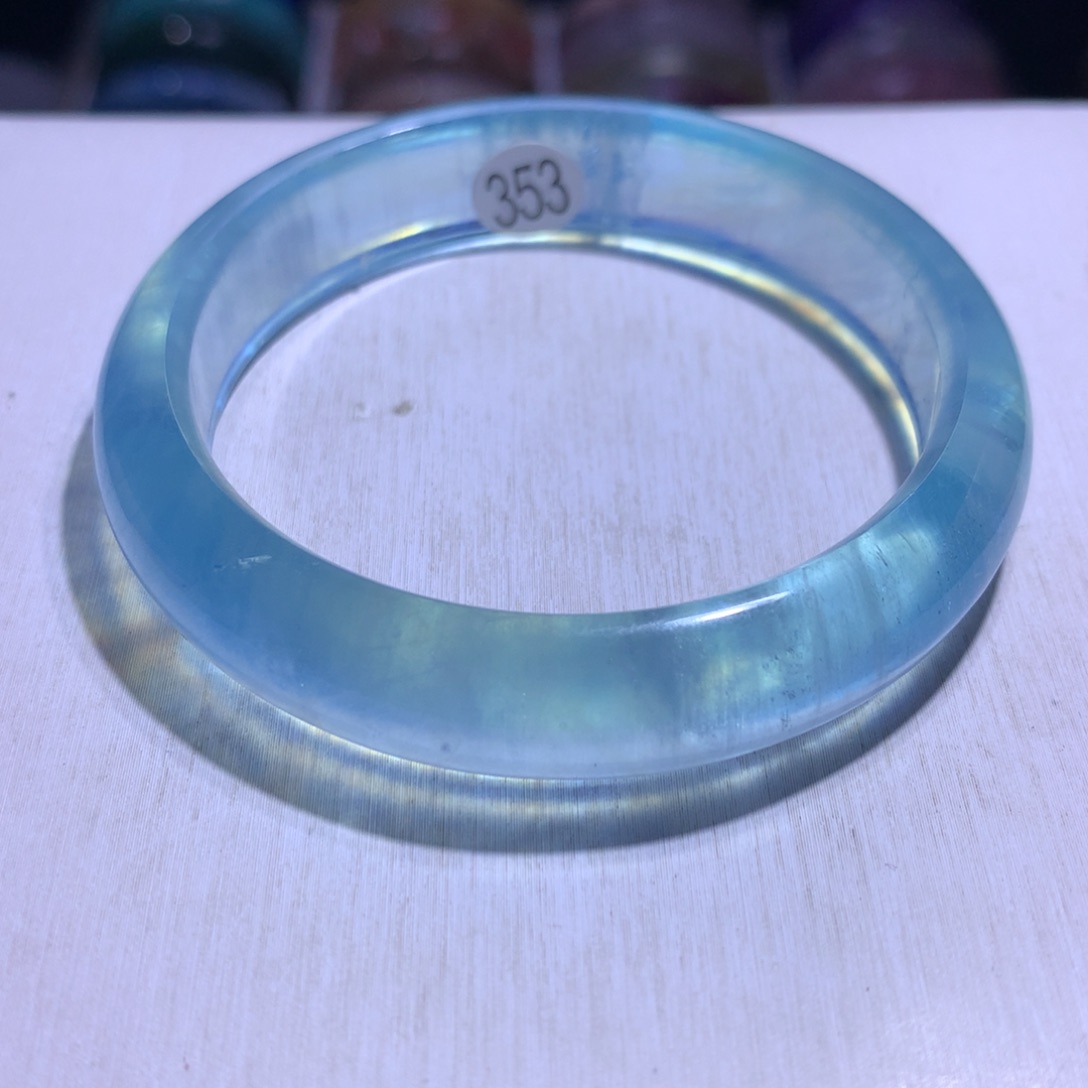 水晶手镯银S925镶嵌海蓝宝圣蓝55.6圈353