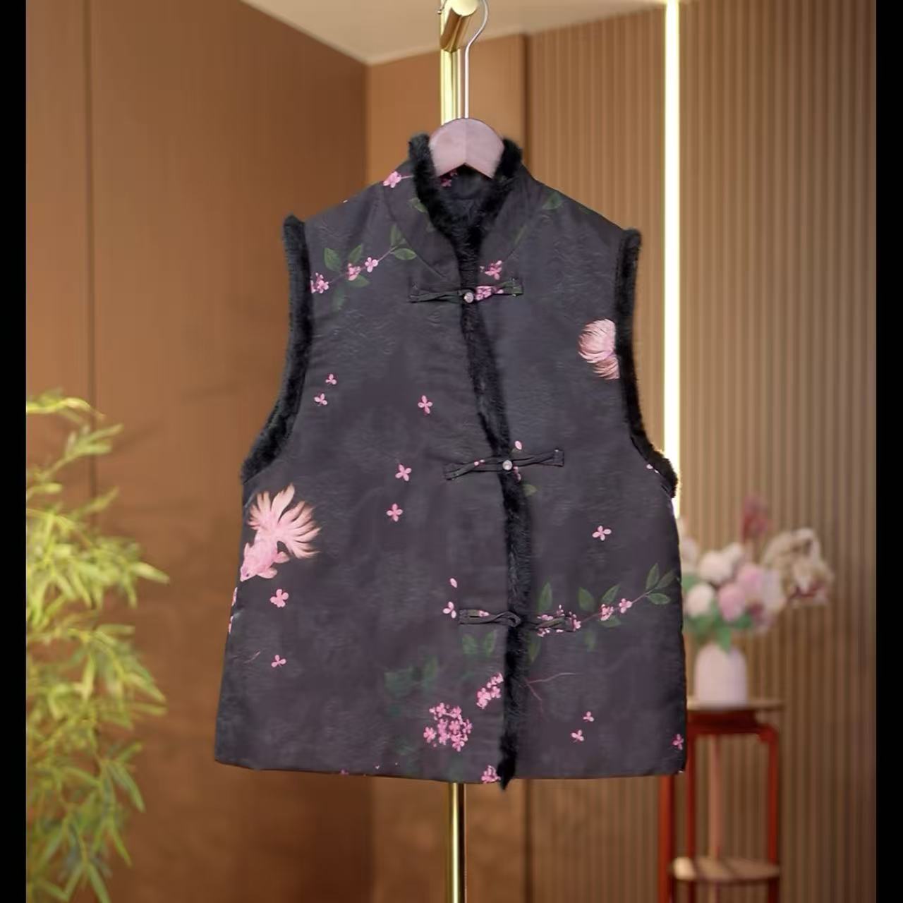 25粉黛-海棠秋冬季加绒加厚粉鱼国风马甲0873