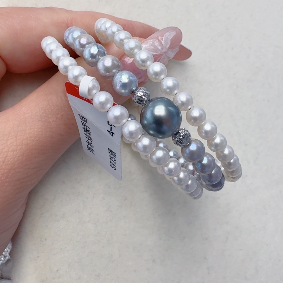 海水珍珠银S925镶嵌手镯@@hs207