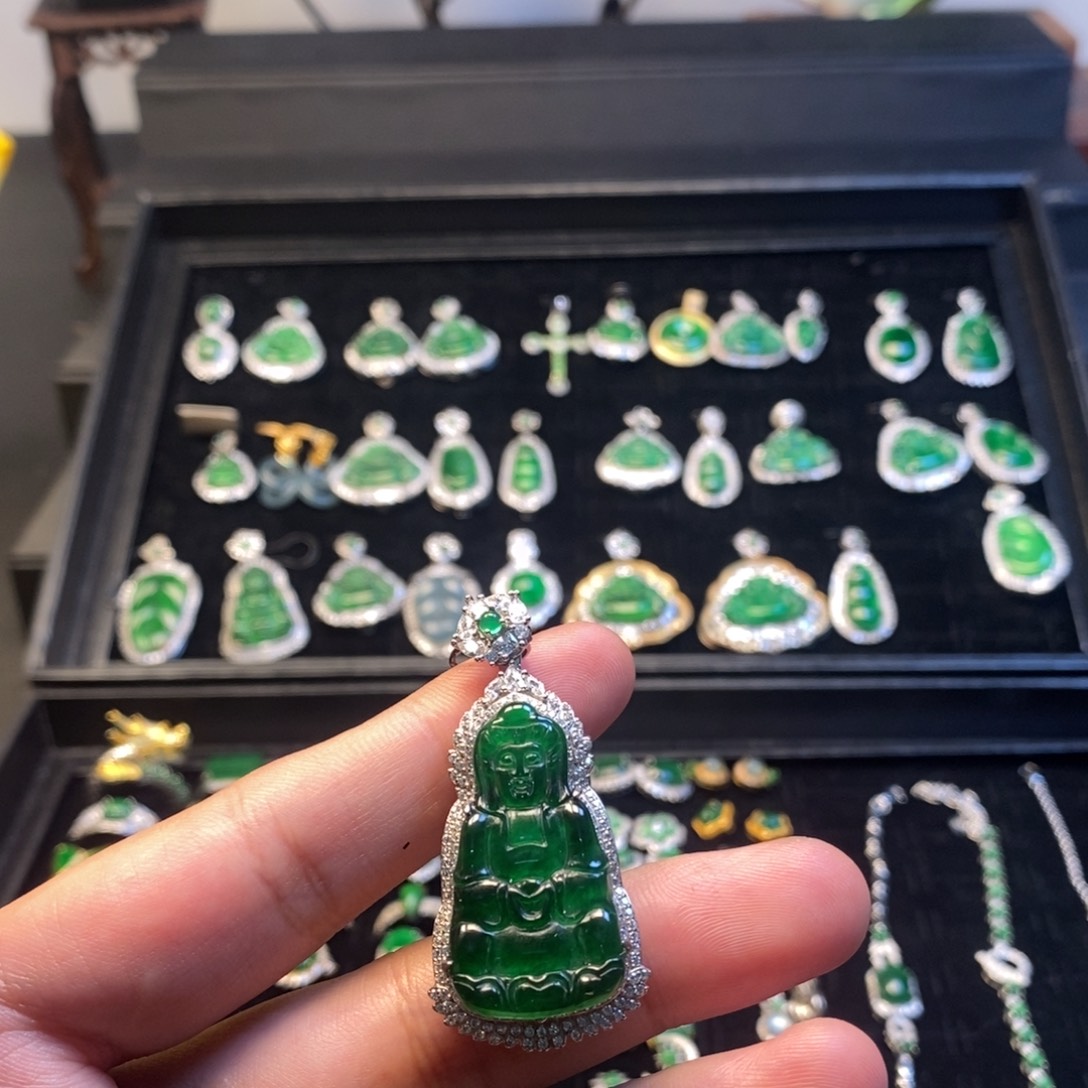 翡翠戒指银S925镶嵌观音