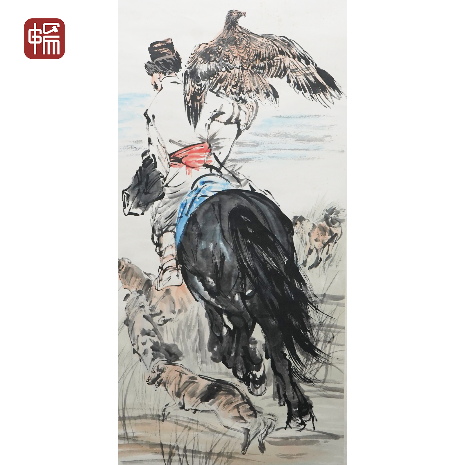 T1228 1981年作《塔吉克鹰猎图》136*69（8.44平尺） 纸本立轴   FL