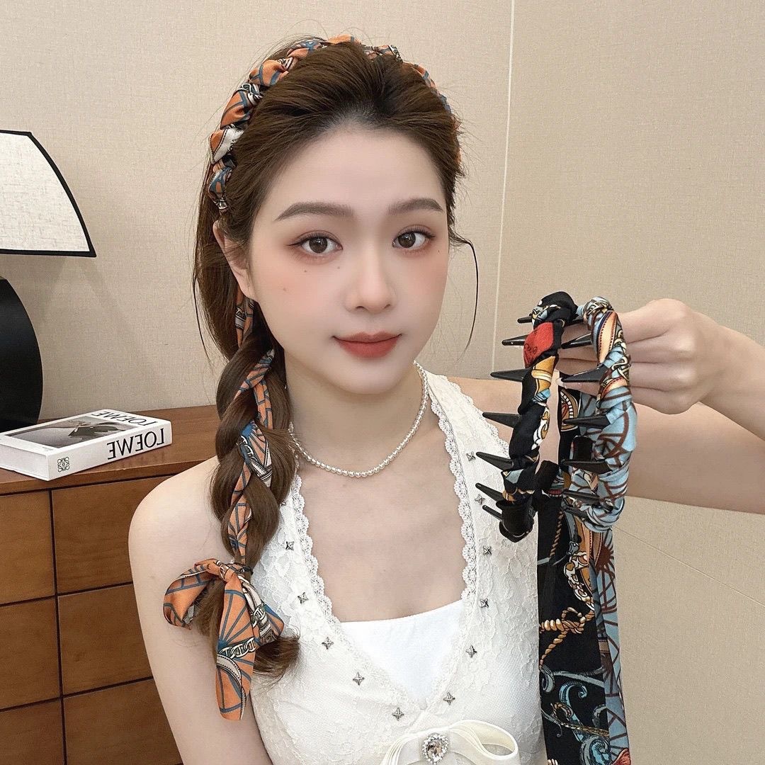 飘带复古头箍网红宫廷繁花飘带齿梳波浪高颅顶发箍正反两带发饰女