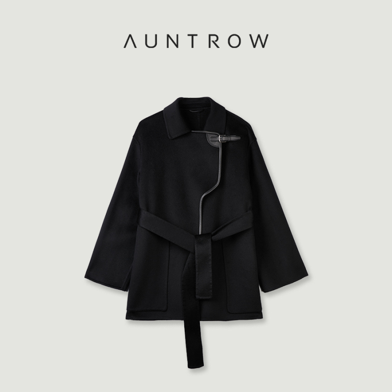 AUNTROW“沙丘大衣” 【奢】小山羊绒澳毛混纺双面呢羊皮包边廓形大衣