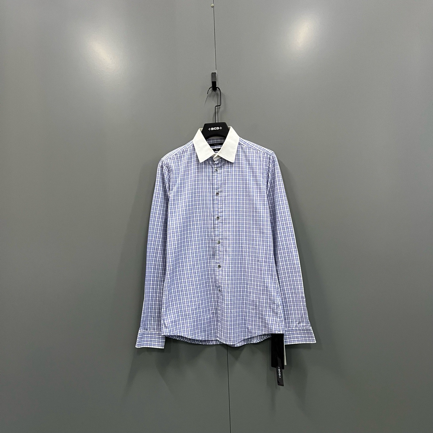 99新 GUCCI/古驰 (ll) 浅蓝色格子衬衫 40码/206986