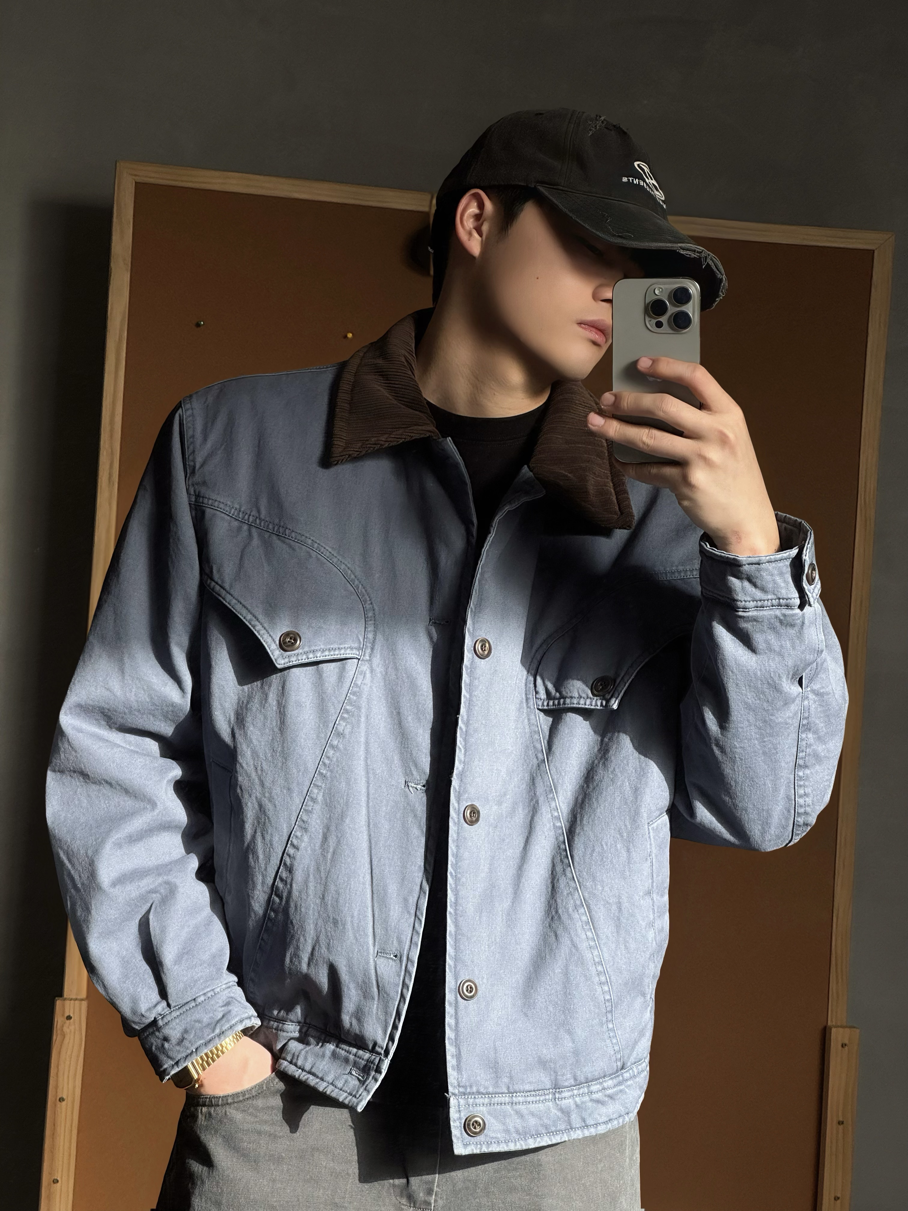 「硬仔」马年限定《活塞》巴恩底特律美式复古加厚翻领棉服正肩外套