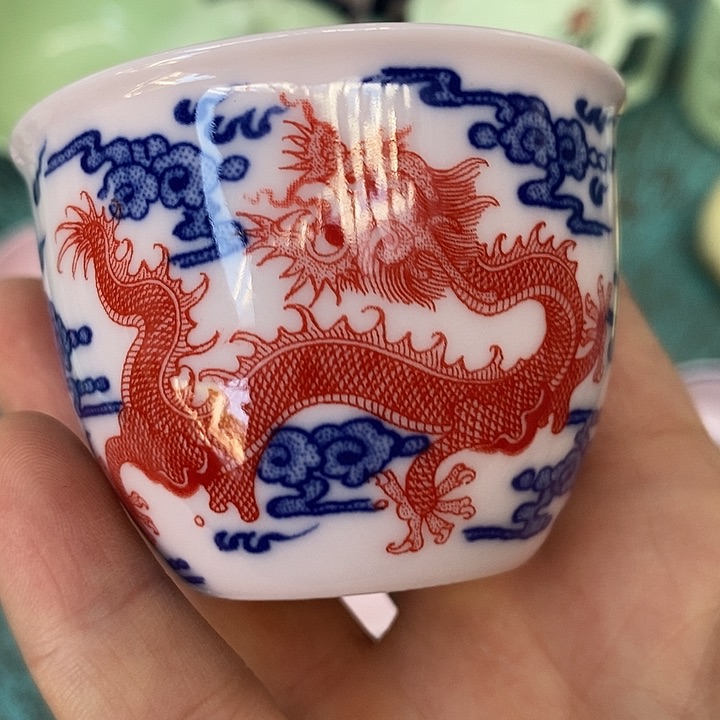 摆件陶红稀土龙纹祥云小缸杯
