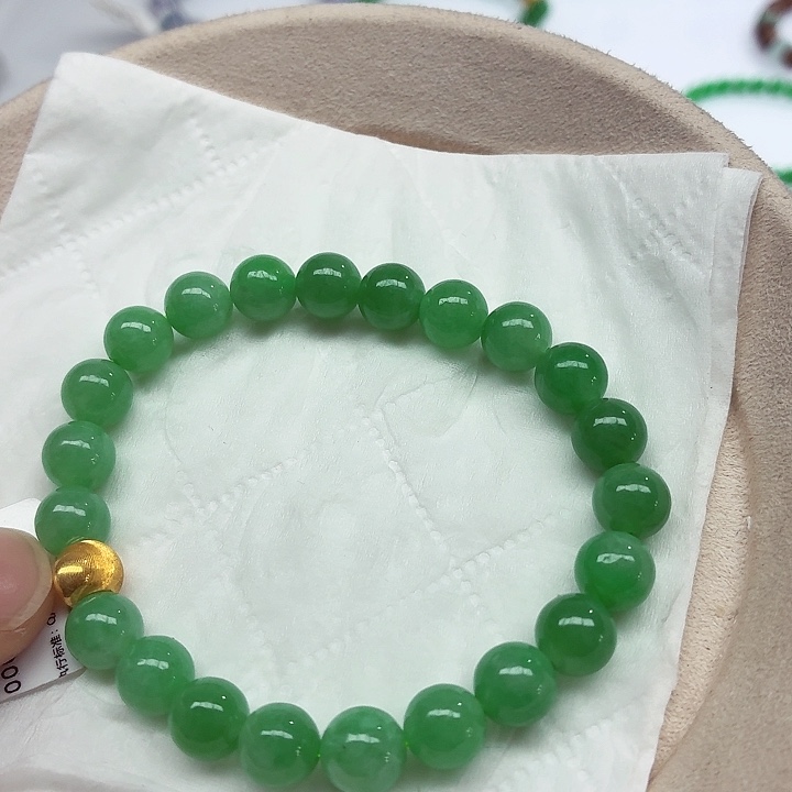 翡翠足金镶嵌手链天然缅甸翡翠A货卡7.8