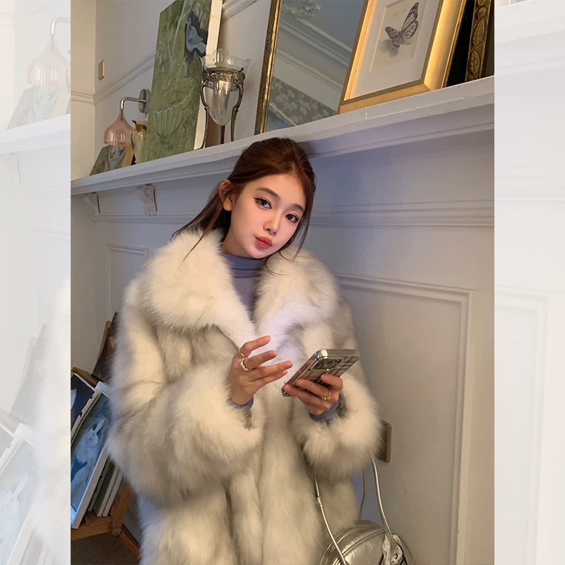 万年少女可翻可立领毛毛外套女显瘦2025新款毛茸茸上衣毛绒33388#