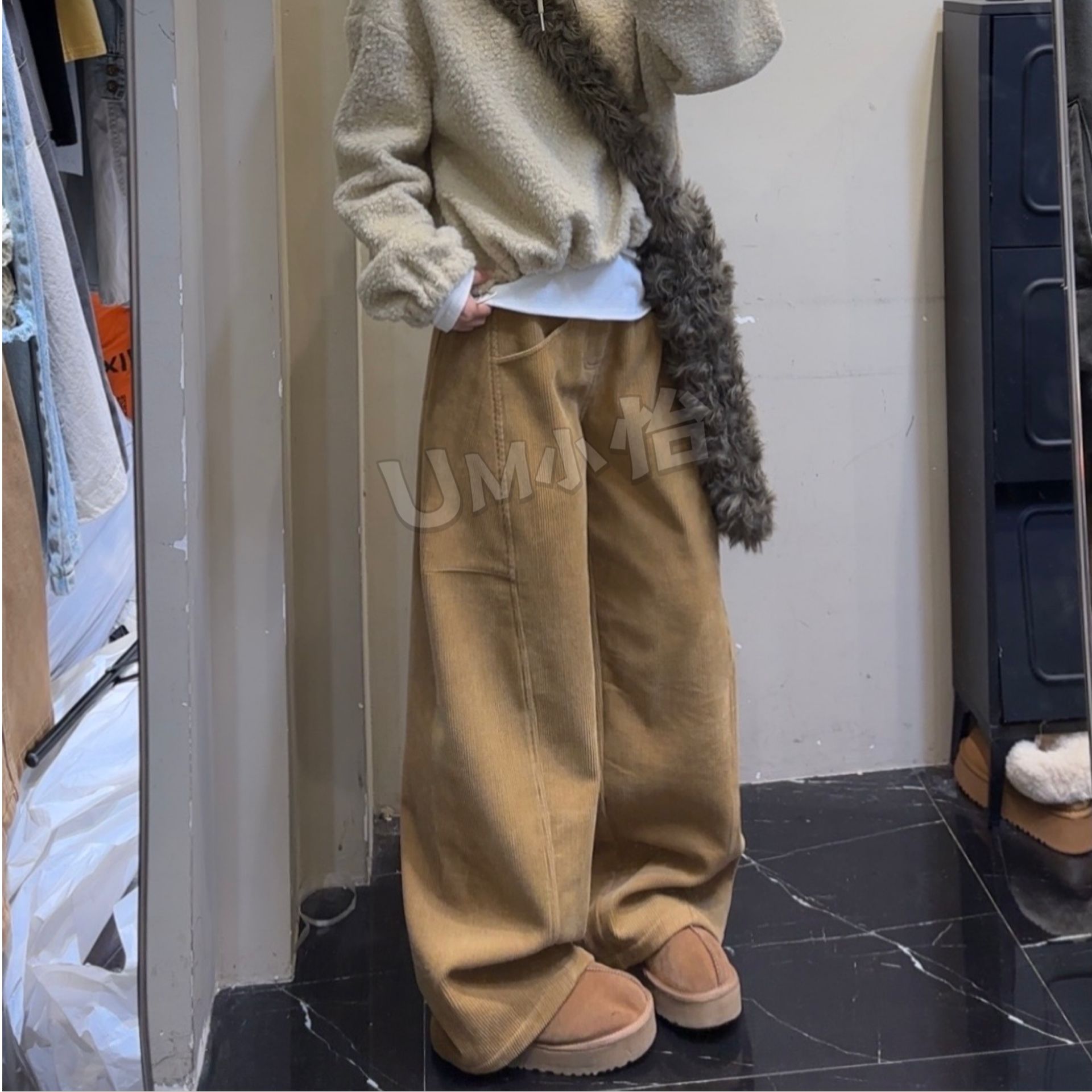 唐火火【卡其雪奈】厚绒保暖显瘦水貂绒显瘦宽松阔腿灯芯绒工装裤