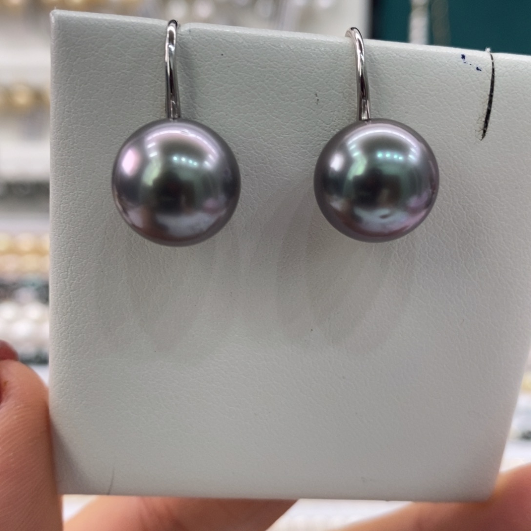 海水珍珠耳饰银S925镶嵌12-13m m