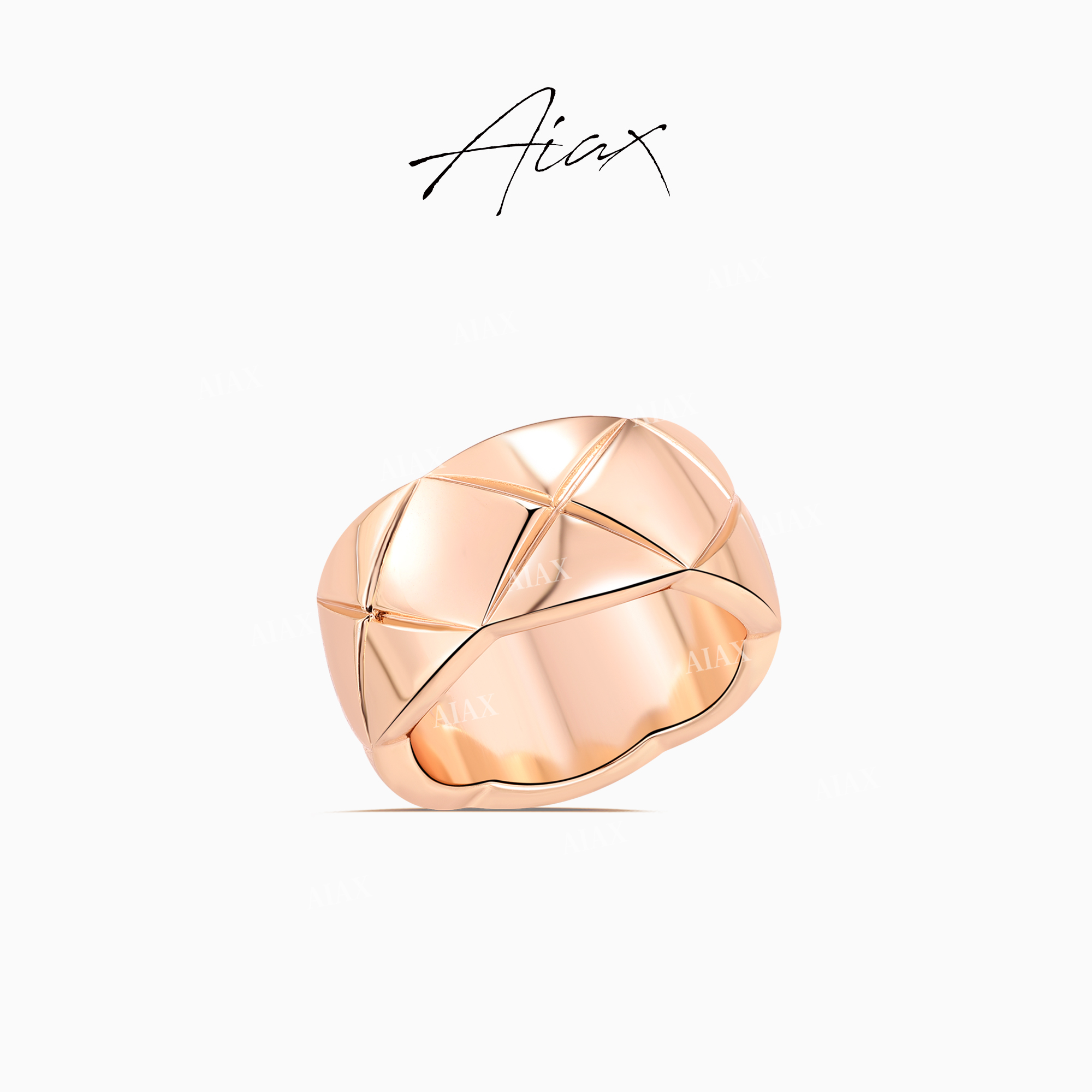 AIAX 镀K金 时尚小众经典宽版气质简约个性菱雕刻戒指TSS7207