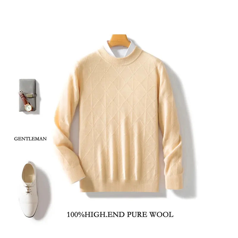 秋冬季时尚100羊毛衫男士圆领百搭针织毛衣休闲加厚打底衫-19